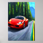 道路上の赤いスポーツカー | AIアートポスター ポスター (正面)