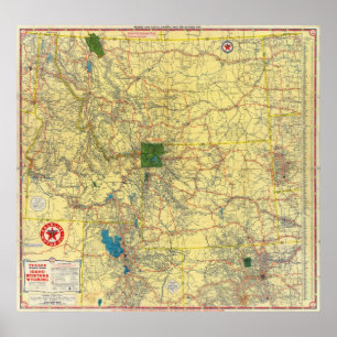 道路図アイダホ、MontのWyoの地図 ポスター