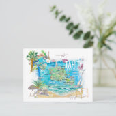 道路図解入りの、写真付きの付きタヒチ地図 ポストカード (スタンド正面)