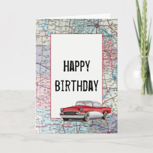 道路地図の誕生日グッズ クラシックカー カード