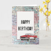 道路地図の誕生日グッズ クラシックカー カード (黄色い花)