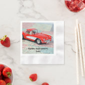 道路地図上のリタイアレッドコルベットのスポーツカー 縁ありカクテルナプキン (インサイチュ)