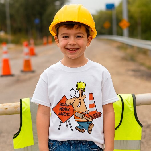 道路工事中サインのユーモラスな建設作業員 Tシャツ