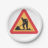 道路工事前方サイン建築ゾー警告ン ペーパープレート (正面)