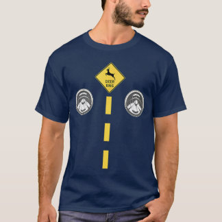 道路標識付きシカのヘッドライト カップルコスチューム Tシャツ