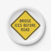 道路標識冬の安全の前に橋の氷 ペーパープレート (正面)