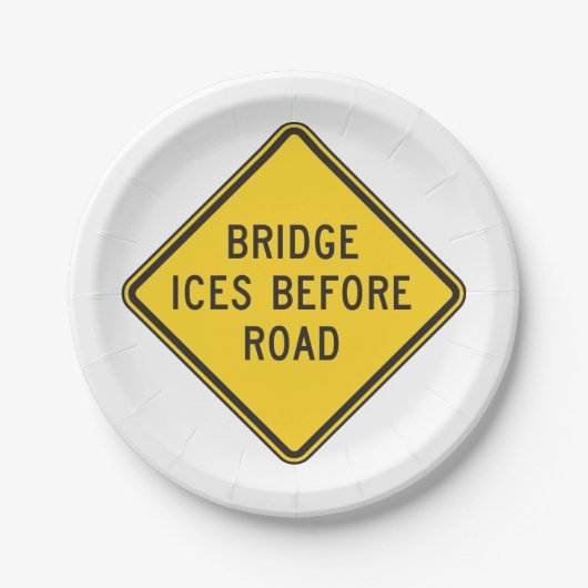 道路標識冬の安全の前に橋の氷 ペーパープレート (正面)