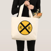 道路標識鉄道交差点 ラージトートバッグ (正面(商品))