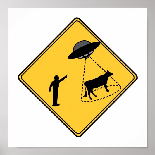 道路標識 – 牛とUFO ポスター (正面)