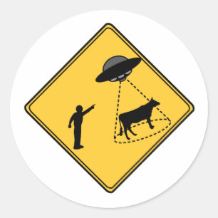 道路標識 – 牛とUFO ラウンドシール