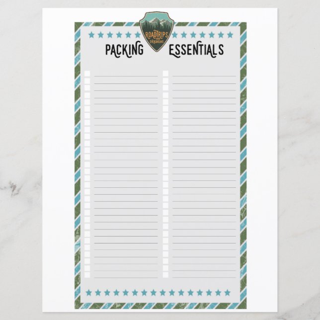道路空白の旅行の梱包要項リスト (正面)