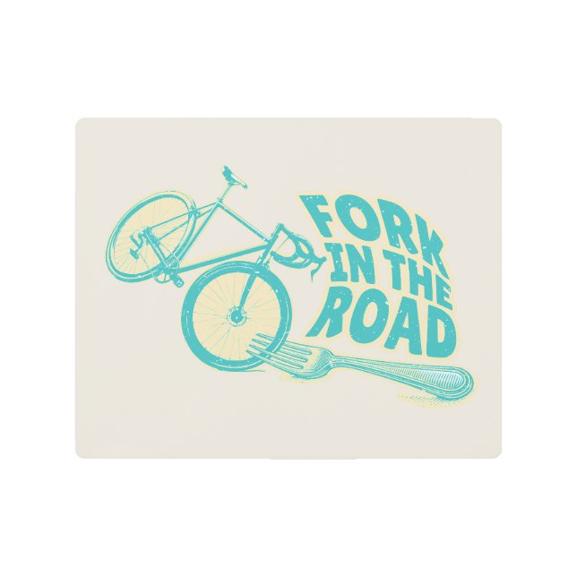 道路自転車のおもしろいフォーク メタルプリント (正面)