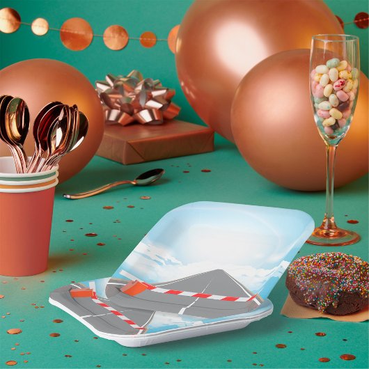 道路赤と白遮断遮断アクセス ペーパープレート