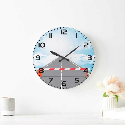 道路赤と白遮断遮断アクセス ラージ壁時計