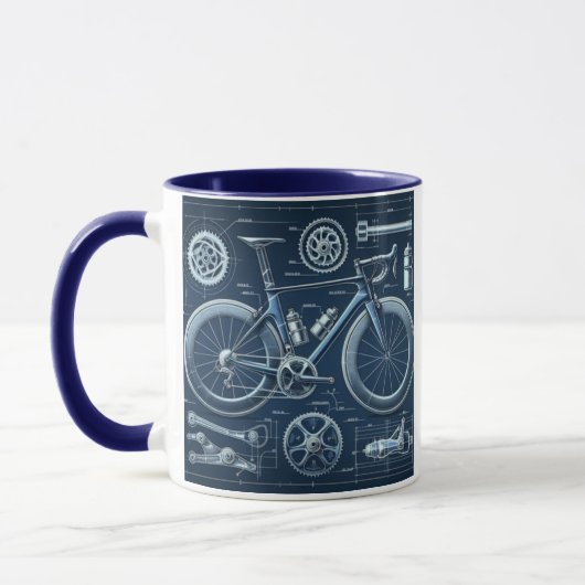 道路、自転車のスケッチ、コーヒーマグ、ブルー芸術的、 マグカップ (左)