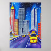 道路、車と都市 | AIアートポスター ポスター (正面)