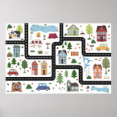 道路、車、家と子供の地図ゲーム ポスター (正面)