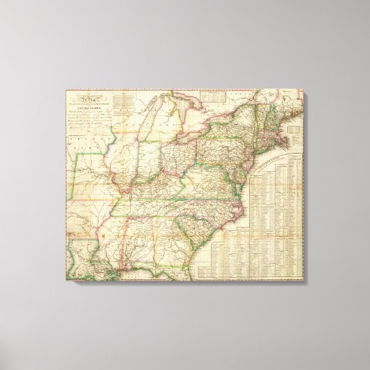 道路、運河、蒸気船の地図 キャンバスプリント (正面)