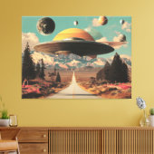 道路、UFO、そして土星のある超現実的な風景 キャンバスプリント (インサイチュ (リビング))