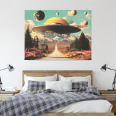 道路、UFO、そして土星のある超現実的な風景 キャンバスプリント (インサイチュ (寝室))