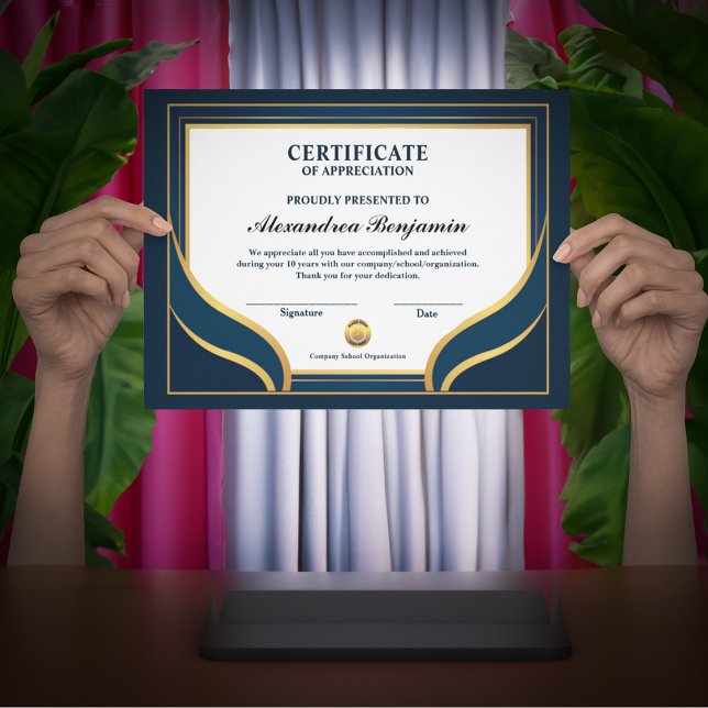 達成評価金ゴールドブルー証明書 (Achievement Appreciate Gold Blue Certificate to show your appreciation for all they have done. )