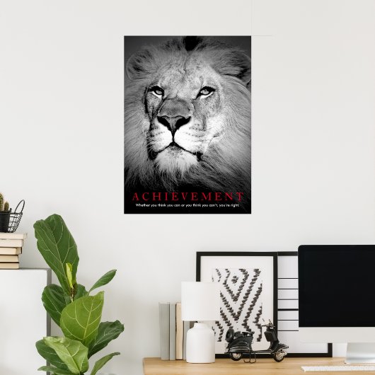 達成黒赤やる気を起こさせると白獅子 ポスター (ホームオフィス)