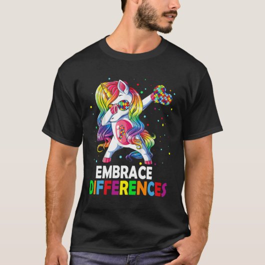 違いを受け入れる ユニコーン ダビング パズル 自閉症 Tシャツ (正面)