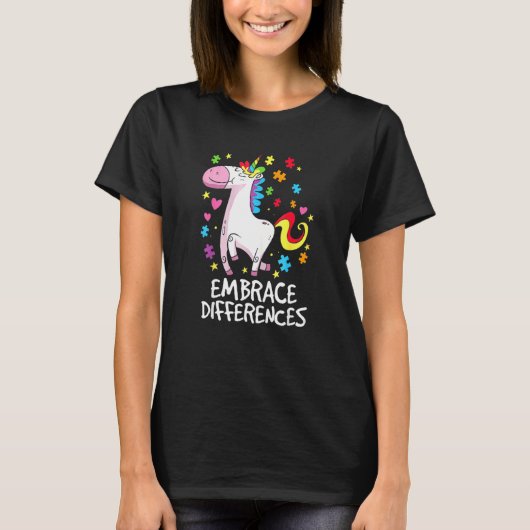 違いを受け入れる 自閉症啓発 ユニコーン パズル Tシャツ (正面)