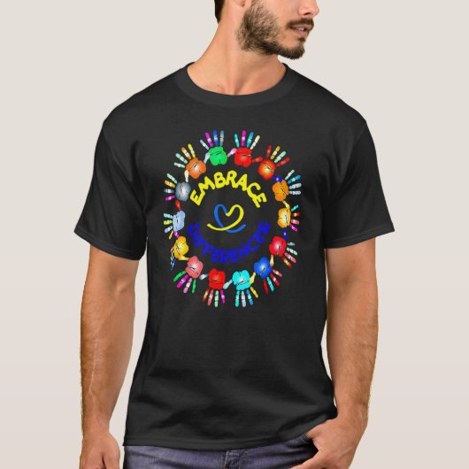 違いを受け入れる 色と手 自閉症サポート活動 Tシャツ (正面)
