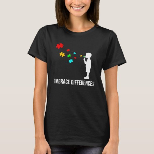 違いを受け入れるTサポート自閉症意識D Tシャツ (正面)