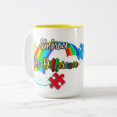 違いを受け入れ誇りを持ったる自閉症ママ ツートーンマグカップ (正面左)