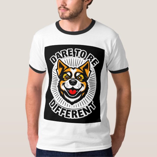 「違いを恐れるな」モチベーションが上がる犬のイラスト Tシャツ (正面)