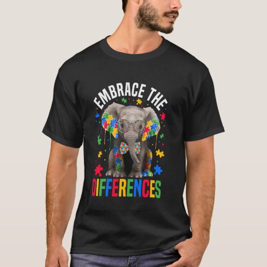 違いを認めよう 自閉症啓発デー 象 Tシャツ (正面)