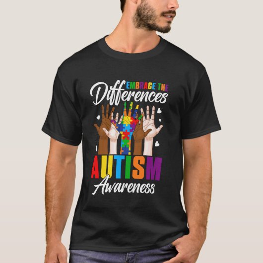 違いを認めよう 自閉症啓発 ハンドパズル Tシャツ (正面)