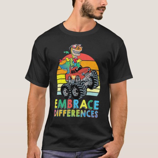 違いを認めよう 自閉症 恐竜 トラック 男の子 Tシャツ (正面)