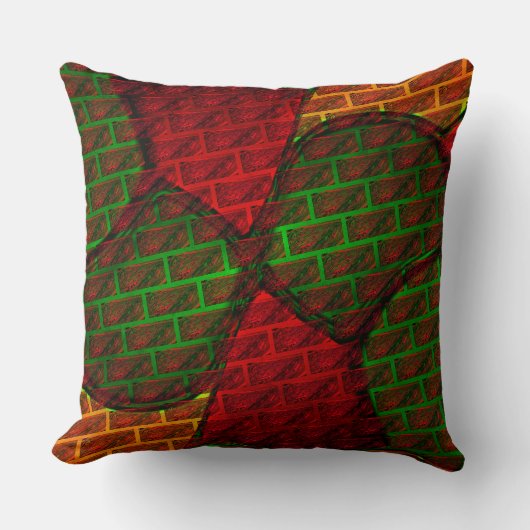 違うイメージモンタージュ，レンガ，赤，緑，黄 クッション (正面)