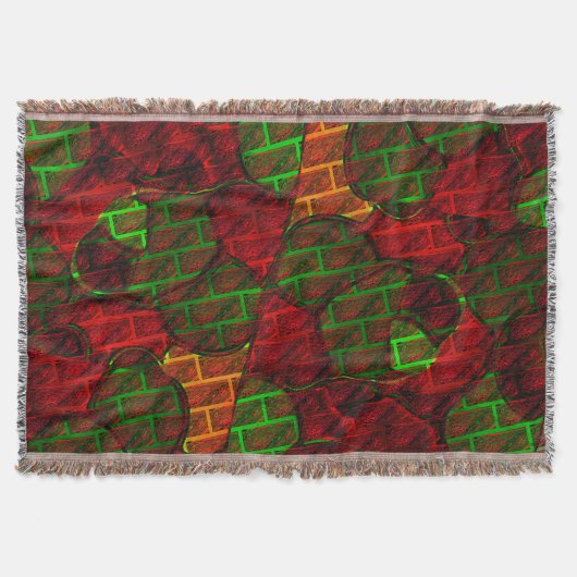 違うイメージモンタージュ，レンガ，赤，緑，黄 スローブランケット (正面)