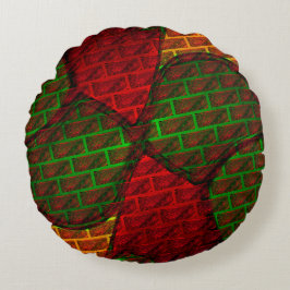 違うイメージモンタージュ，レンガ，赤，緑，黄 ラウンドクッション