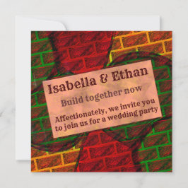 違うイメージモンタージュ，レンガ，赤，緑，黄 招待状