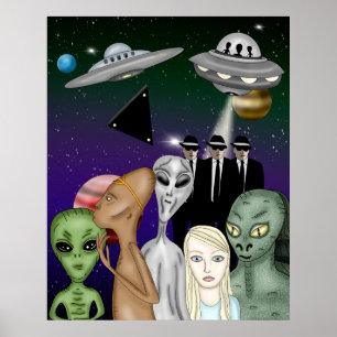 違うエイリアン種、UFO、惑星芸術作品 ポスター