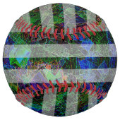 違うストライプ線とスクラッチの正方形 ソフトボール (裏面)