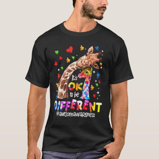 違っててもいいんだ 自閉症啓発 かわいいキリン Tシャツ (正面)