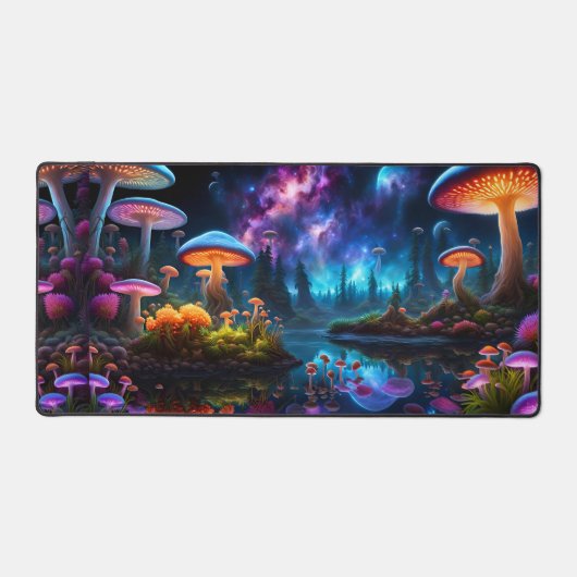 遠い惑星の生物発光エイリアンキノコ デスクマット (正面)