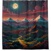 遠い月と谷の上の山のトップビュー シャワーカーテン (正面)