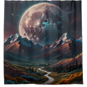 遠い月と谷の上の山のトップビュー シャワーカーテン (正面)