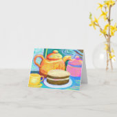 遠くから茶とケーキの愛 カード (黄色い花)