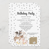 遠くから開催される農業動物の誕生日パーティー 招待状 (正面/裏面)