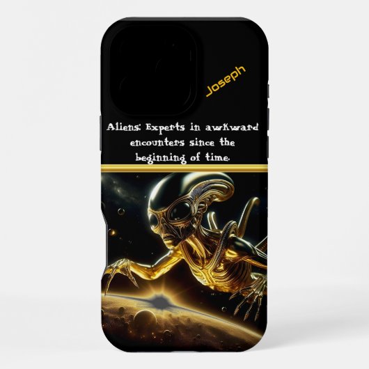 遠くのエイリアンを探検する謎の黄金の惑星 iPhoneケース (裏面)