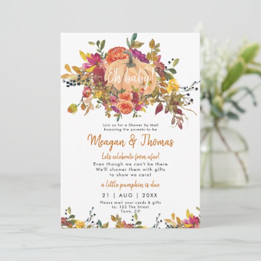 遠くのカボチャのベビーシャワーからのメールでシャワーを浴びる 招待状 (スタンド正面)