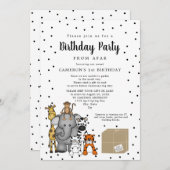 遠くのジャングルの動物たちの誕生日パーティー 招待状 (正面/裏面)